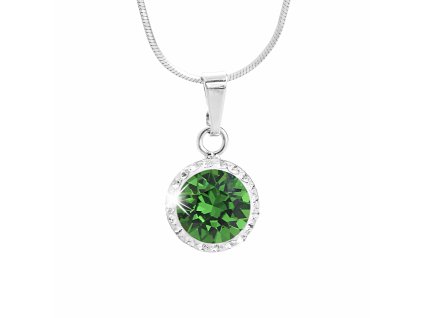 18926 stribrny nahrdelnik s velkym krystalem a obtahem z malych krystalu swarovski fern green stribro 925 1000