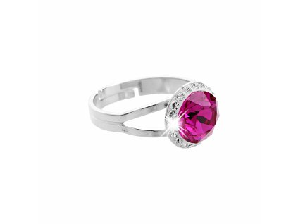 18971 stribrny prsten s velkym krystalem a obtahem z malych krystalu swarovski fuchsia stribro 925 1000