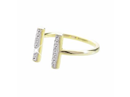 19031 pozlaceny stribrny prsten dve kolme carky zdobene krystaly swarovski crystal stribro 925 1000