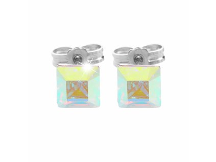 19046 stribrne nausnice puzety ctvercovy krystal swarovski ab stribro 925 1000 a