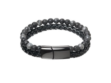 30194 pansky naramek s pravymi lavovymi kameny a kozenkovym zapletenym paskem 43022 3 cerny 20 5cm