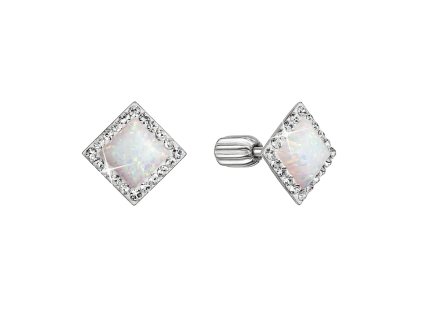 29570 stribrne nausnice pecka se syntetickym opalem a krystaly preciosa bily kosoctverec 31318 1 white