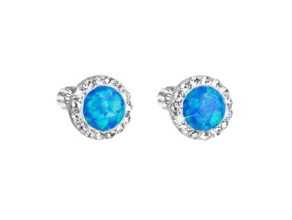 27500 stribrne nausnice pecky se syntetickym opalem a preciosa krystaly modre kulate 31317 1