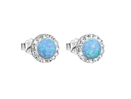 27482 stribrne nausnice pecky se syntetickym opalem a preciosa krystaly svetle modre kulate 31217 1 lt blue