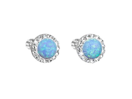 27506 stribrne nausnice pecky se syntetickym opalem a preciosa krystaly svetle modre kulate 31317 1