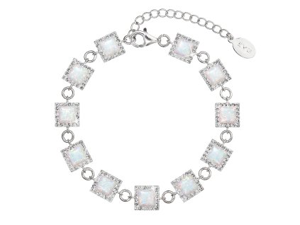 29636 stribrny naramek se syntetickym opalem a krystaly preciosa bily ctverec 33047 1 white