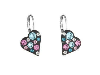 Náušnice bižuterie se Swarovski krystaly modré srdce 51043.3 jet mix