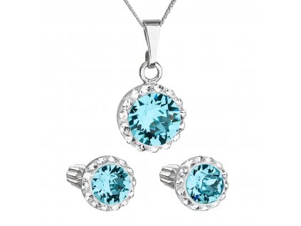 Sada šperků s krystaly Swarovski náušnice, řetízek a přívěsek modré kulaté 39352.3