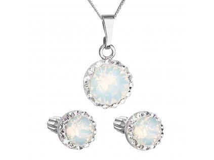 Sada šperků s krystaly Swarovski náušnice, řetízek a přívěšek bílé opálové kulaté 39352.7
