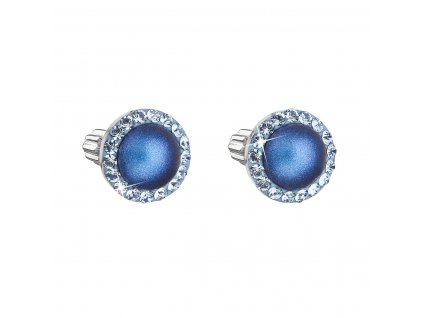 Stříbrné náušnice pecka s krystaly Swarovski a tmavě modrou matnou perlou kulaté 31314.3