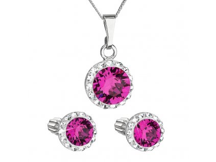 Sada šperků s krystaly Swarovski náušnice a přívěsek růžové kulaté 39352.3 fuchsia