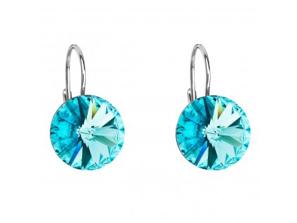 Stříbrné náušnice visací s krystaly Swarovski modré kulaté 31106.3 light turquoise