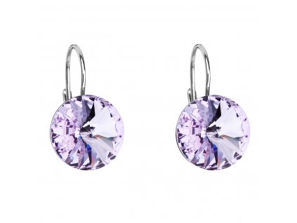 Stříbrné náušnice visací s krystaly Swarovski fialové kulaté 31106.3 violet