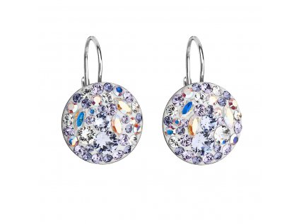 Stříbrné náušnice visací s krystaly Swarovski fialové kulaté 31176.3 violet