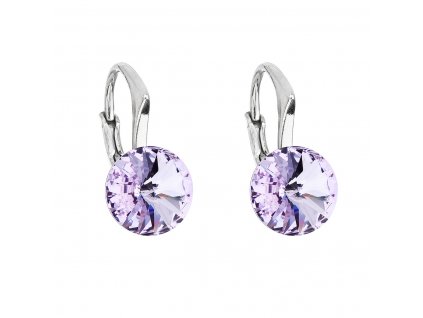 Stříbrné náušnice visací s krystaly Swarovski fialové kulaté 31229.3 violet