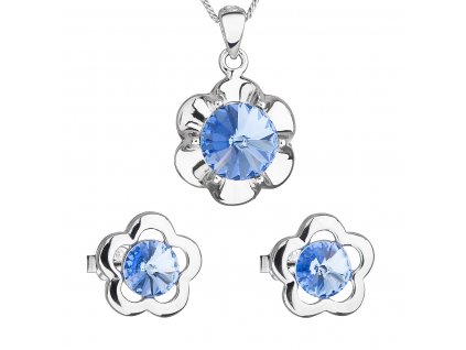 Sada šperků s krystaly Swarovski náušnice,řetízek a přívěsek modrá kytička 39173.3