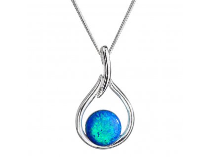 Stříbrný náhrdelník se syntetickým opálem modrá kapka 12045.3