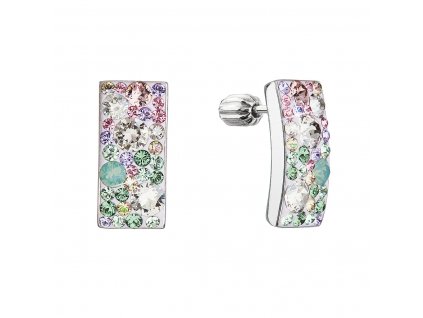 Stříbrné visací náušnice se Swarovski krystaly růžovo-zelený obdélník 31303.3 sakura