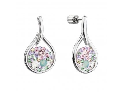 Stříbrné visací náušnice kapky se Swarovski krystaly 31305.3 sakura