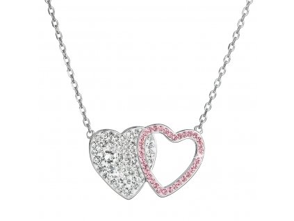Stříbrný náhrdelník dvojité srdce se Swarovski krystaly 32079.3 lt.rose