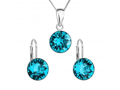 Sada šperků s krystaly Swarovski náušnice, řetízek a přívěsek modré kulaté 39140.3 blue zircon