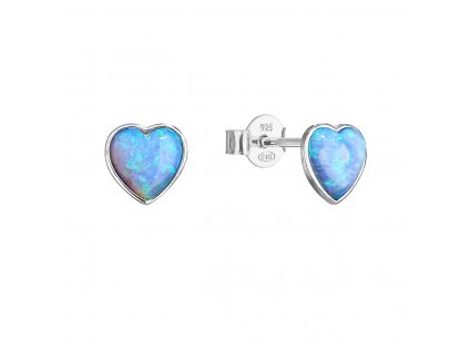 Stříbrné náušnice pecky se syntetickým opálem světle modré srdce 11337.3