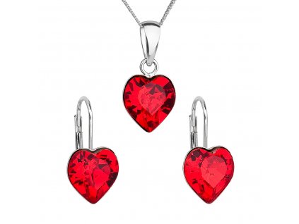 Sada šperků s krystaly Swarovski náušnice, řetízek a přívěsek červené srdce 39141.3
