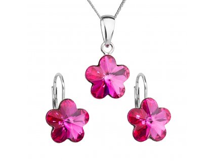 Sada šperků s krystaly Swarovski náušnice, řetízek a přívěsek růžová kytička 39143.3 fuchsia