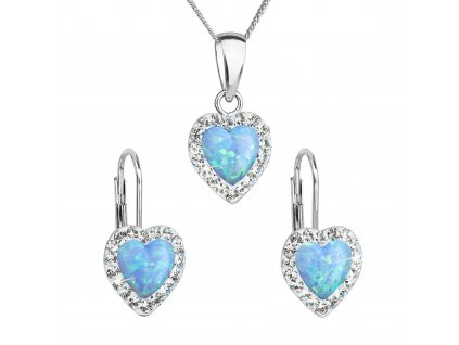 Sada šperků se syntetickým opálem a krystaly Preciosa náušnice a přívěšek světle modré srdce 39161.1