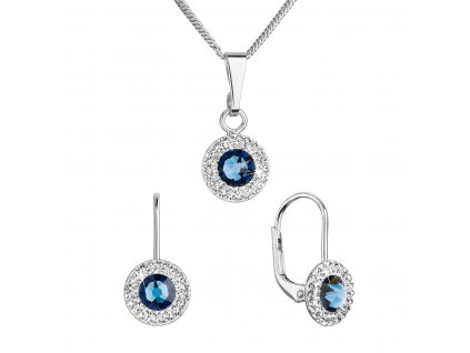 Sada šperků s krystaly Swarovski náušnice a přívěsek tmavě modré kulaté 39109.3 montana
