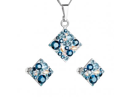 Sada šperků s krystaly Swarovski náušnice a přívěsek modrý kosočtverec 39126.3 aqua