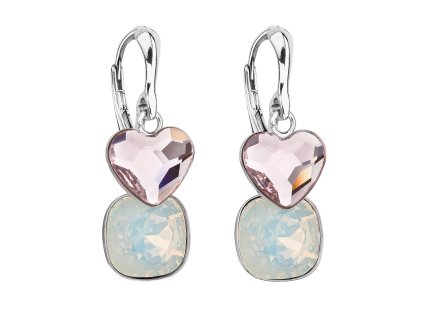 Stříbrné náušnice visací s krystaly Swarovski růžové srdce 31234.3 rosaline