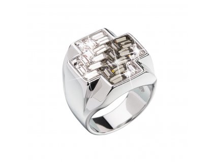 Stříbrný prsten s krystaly černý kříž 35811.3