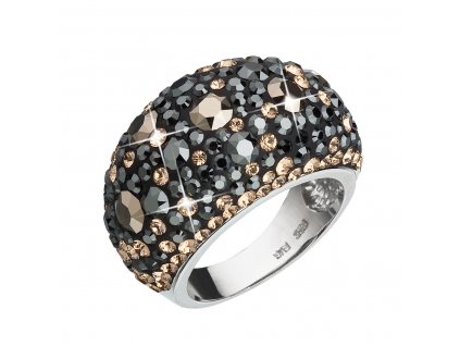 Stříbrný prsten s krystaly Swarovski mix barev černá hnědá zlatá 35028.4