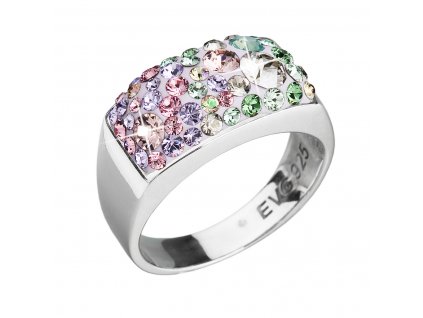 Stříbrný prsten s krystaly Swarovski mix barev fialová zelená růžová 35014.3