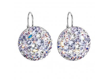 Stříbrné náušnice visací s krystaly Swarovski fialové kulaté 31161.3 violet