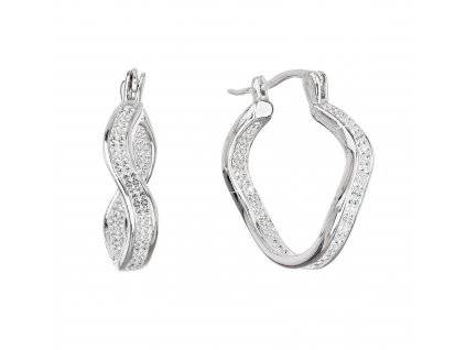 Stříbrné náušnice kruhy vlnkové s krystaly Swarovski bílý 31219.1