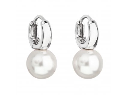Stříbrné náušnice visací s perlou Preciosa bílé kulaté 31218.1