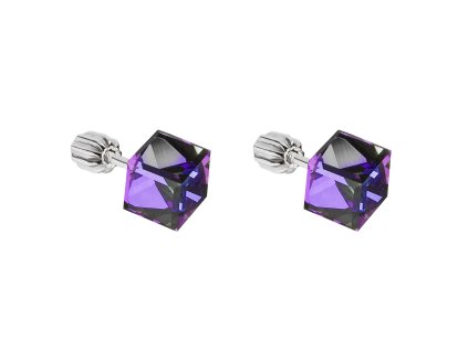Stříbrné náušnice pecka s krystaly fialovo modrá kostička 31030.5 heliotrope