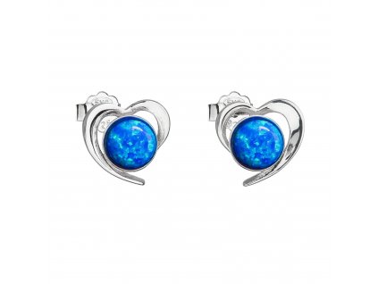 Stříbrné náušnice srdce s modrým syntetickým opálem 31259.3 blue