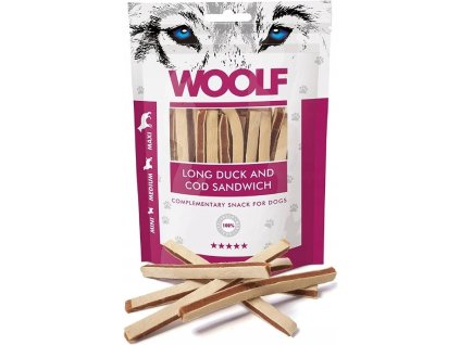 Pochoutka WOOLF Soft Duck and Cod Sandwich LONG 100g