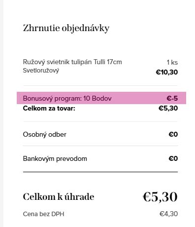 Odpočet zľavy v prehľade objednávky