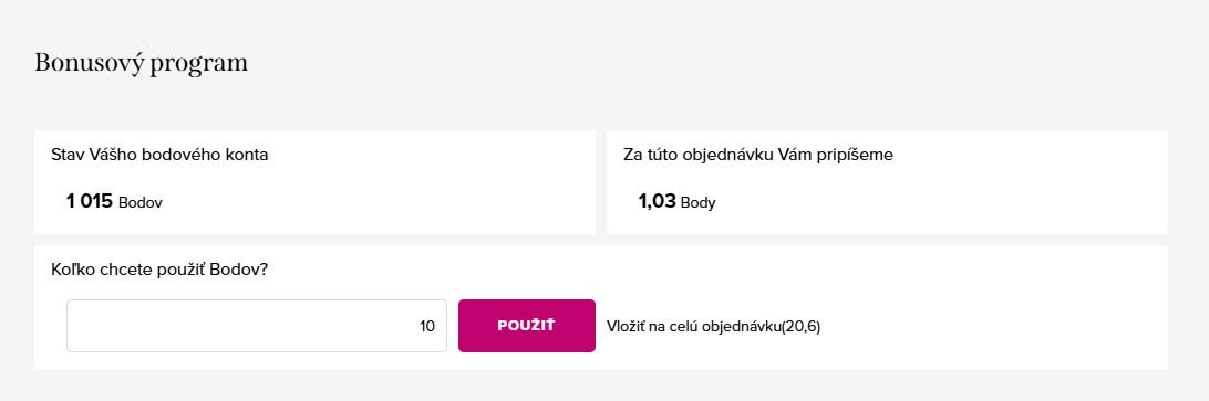 Ukážka uplatnenia vernostných bodov