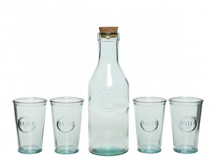 Sada 4x pohár + fľaša z recyklovaného skla