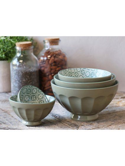 Zelené porcelánové misky - set 5ks
