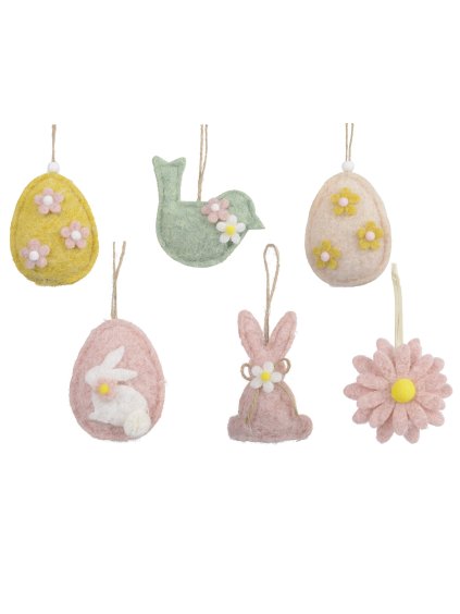 6 plstených veľkonočných dekorácií
