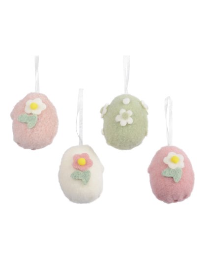 4 plstené kraslice s kvetinovým vzorom