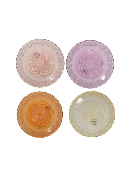 4 sklenené dezertné taniere s rebrovaním