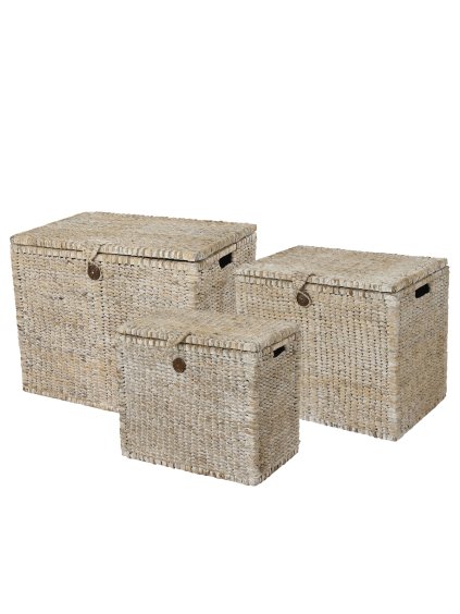 Set 3ks úložných bielených boxov s vekom