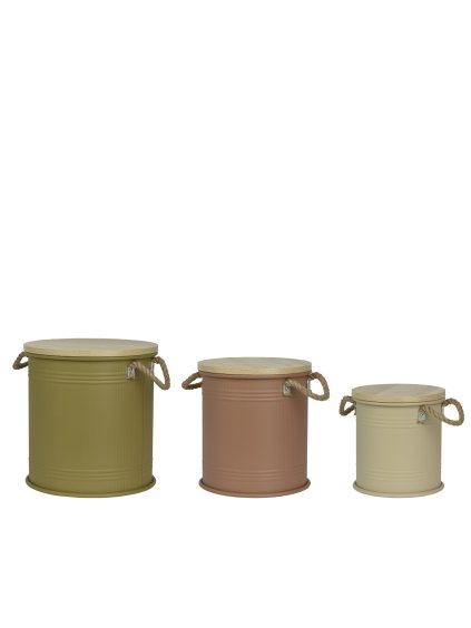 Set 3ks kovových okrúhlych úložných boxov